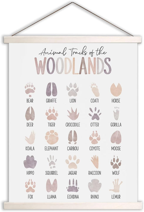 Zckjnoi Woodland Tracks Hanging Poster, Canvas Artwork Woodland Nursery Decor 17x21 Inch, Animal