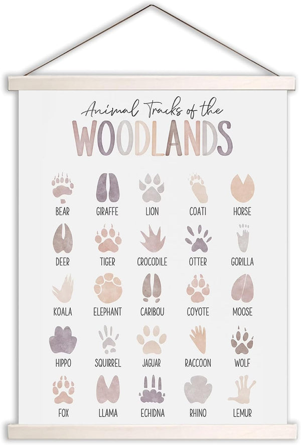 Zckjnoi Woodland Tracks Hanging Poster, Canvas Artwork Woodland Nursery Decor 17x21 Inch, Animal