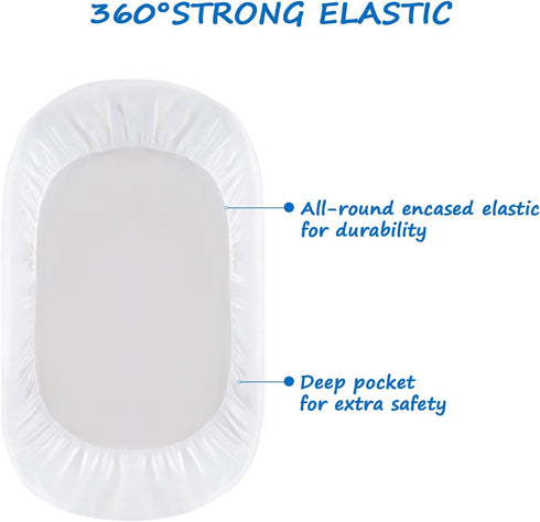 Bassinet Sheet Set, 2 Pack Cotton Fitted Sheets for Oval Rectangle Bassinet Mattress, Super Soft White