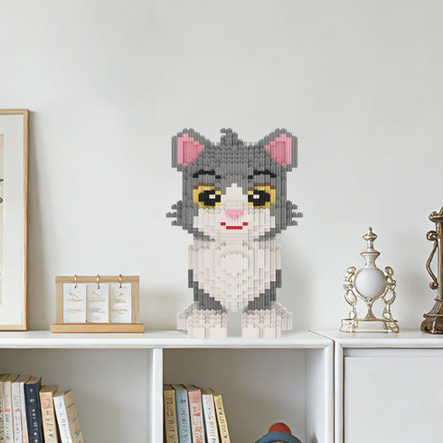 MIKIJOYS 3D 3000PCS RQ8888 Cat Building Blocks with Organizer Bins | Grey | Micro Animal Building Blocks | | Gift