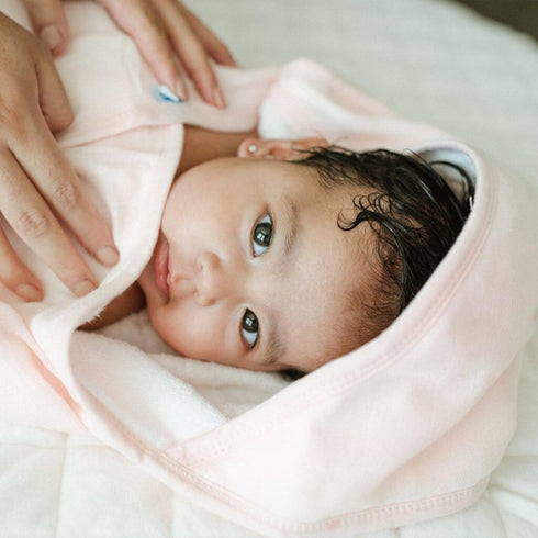 Cozy Light Pink Cotton Hooded Towel for Infants - Soft and Bath Time Essential