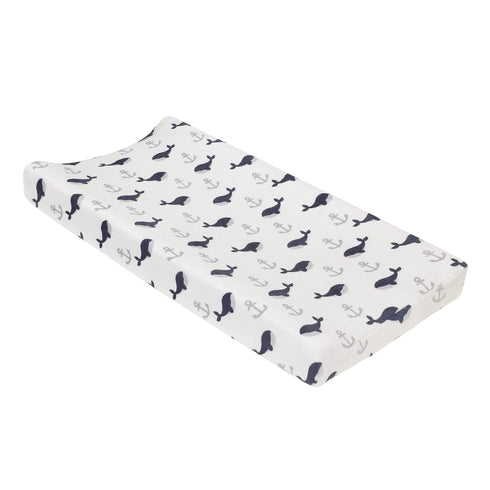 NoJo Nantucket Adventure Super Soft Changing Pad Cover in White and Blue Whale and Anchor