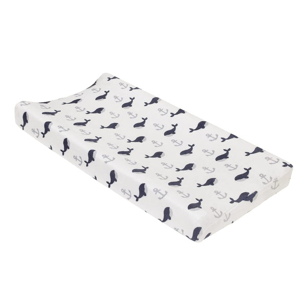 NoJo Nantucket Adventure Super Soft Changing Pad Cover in White and Blue Whale and Anchor
