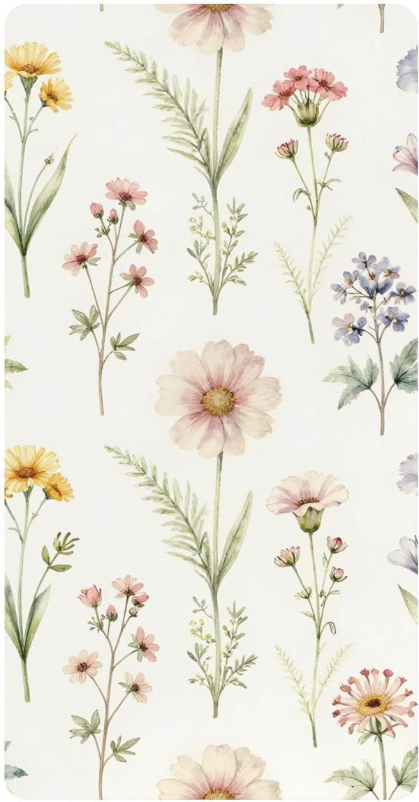 CZXW Botanical Floral Pattern Crib Sheets Fitted 52" x 28" Natural Cotton Soft
