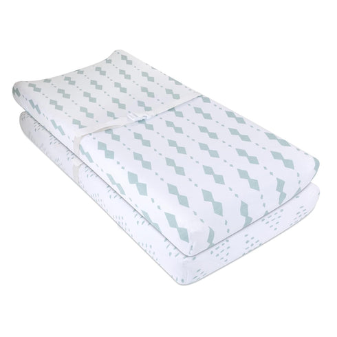 Changing Pad Cover - Cradle Sheets Fits Baby Mattress Sheet 36" X 18 - Unisex Grey Sage Diamond (2 Pack)