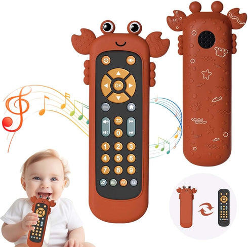 Baby TV Remote Control Toy with Cute Crab Soft Silicone Cover, Educational Musical Toy for 6m+ Toddlers