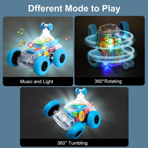 Car Toys for Boys, Monster Trucks with Music & Light, 360° Rotating Stunt Cars, Gift for Kids & Toddlers