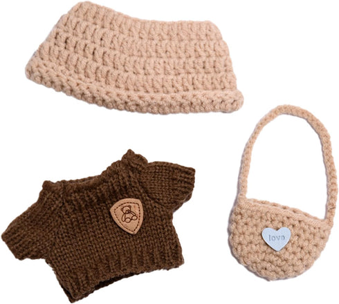 QIUTIMIY 17cm Doll Clothes - Cute 3 Piece Set: Brown Sweater, Khaki Cap,