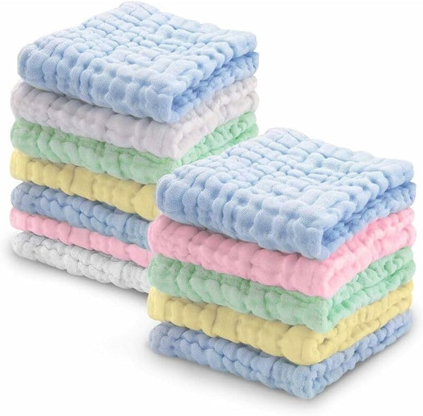 PRIMEGA 6 Layers of Cotton Gauze Seersucker 12pcs Blue x 4 + White