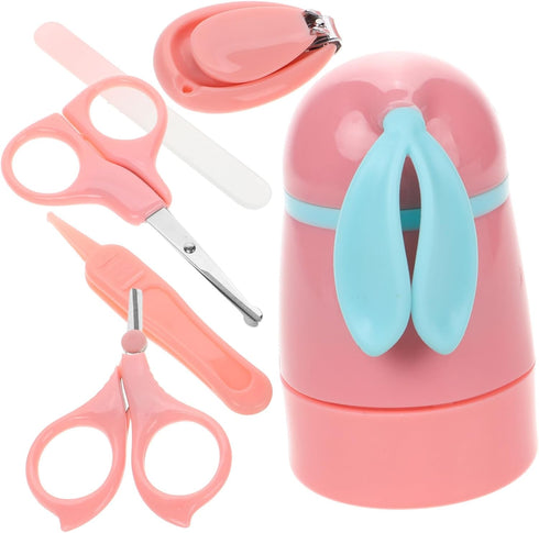 Nail Care Grooming Kit Nail Clippers Scissors Tweezers Cute Rabbit Ear Case