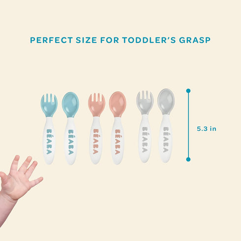 BEABA Toddler Self Feeding Cutlery and Utensils, Baby Spoons and Forks, 10 Pack, Assorted