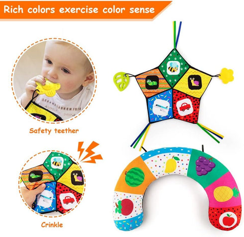 teytoy Tummy Time Pillow with Crinkle Mat & Teethers, Black and White High Contrast Baby Toys for Infant Newborn