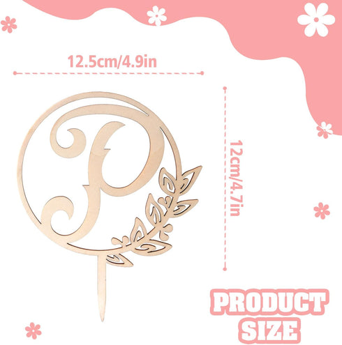 LINGTEER Personalized Wooden Cake Topper, Initial Letter P, Perfect for Birthday, Rustic Wedding, Anniversary Party