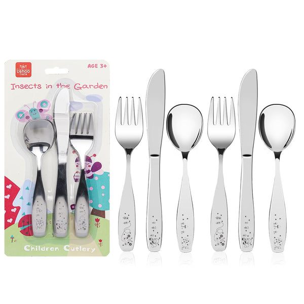 Lehoo Castle Kids Silverware, 6Pcs Toddler Utensils Set, Stainless Steel Forks, Spoons, Knives for Kids (Insect)