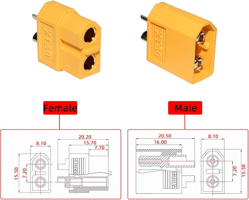 QIAN ZI QIU 10 XT60 XT60 XT60 Pairs Connectors Male and Female Bullet Connectors Power Plugs, Suitable for RC Lipo