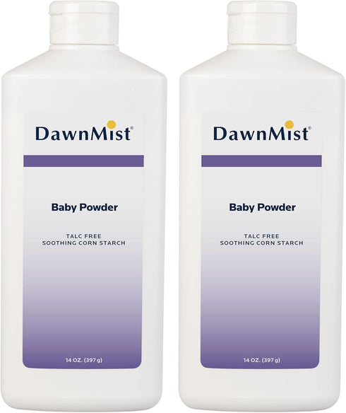 Dukal DawnMist Cornstarch Baby Powder 14 oz Pack of 2 | Gentle,