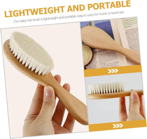 Set Natural Wool Brush Newborn Hair Brush Comb Wooden Comb Hair Care Grooming Kit Baby Shower Present