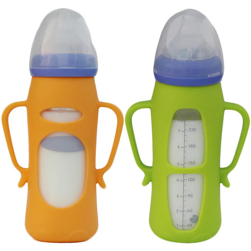 Mamigeor 8oz, 4-Pack Anti-Slip Silicone Handle Cover for Anti-Colic Glass Baby Bottles | Ergonomic Grip Support