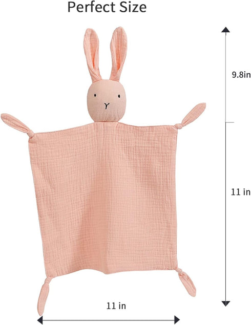 insular Bunny Lovey Blanket for Boys and Girls, Organic Cotton Muslin Security Blanket for Babies, Soft Breathable Lovie Soothing Towel for Newborn and Infant, 2 Pcs Set (Beige&Pink) by insular