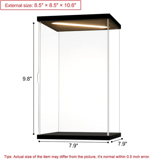Acrylic Display Case for Collectibles - Clear Acrylic Box for Action Figures, Dolls, Lighted Trophy (Black-Solid Yellow)