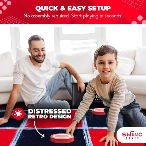SWOOC Games 2-in-1 Vintage Giant Checkers & Tic Tac Toe Game with Mat, 100% Machine-Washable Canvas
