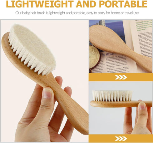 Set GARVALON Hair Brush Natural Wool Brush Wooden Comb for Curly Hair for Newborns for Shower Travel