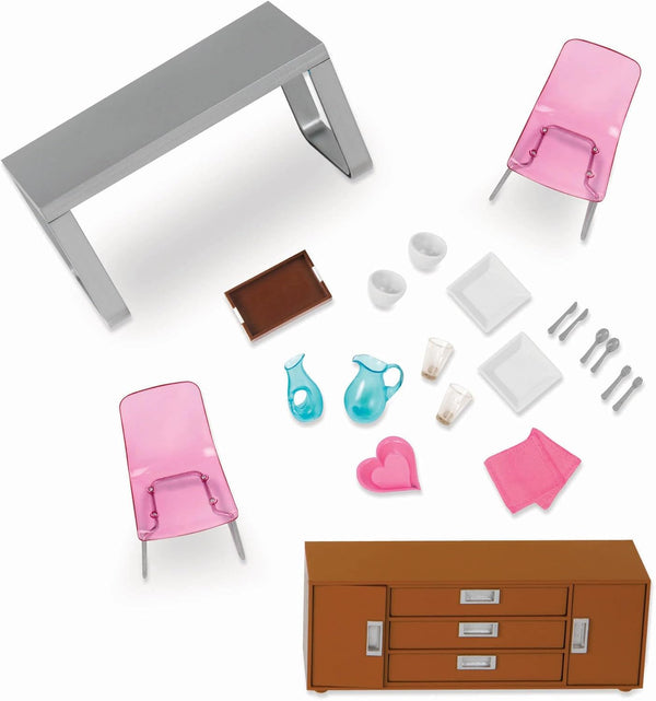 Lori Dining Room Set for Mini Dolls, Dollhouse Furniture for 6-Inch Dolls with Table & Chairs
