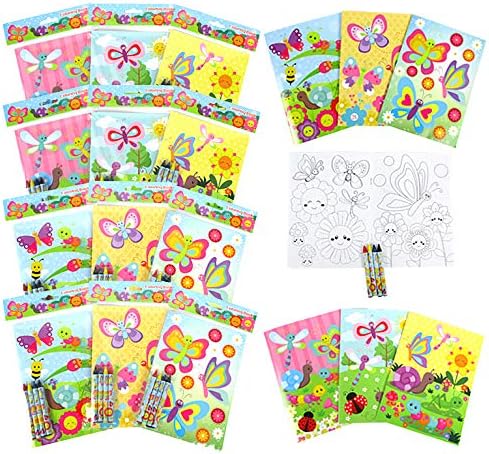TINYMILLS Butterfly Spring Insect Coloring Books with Crayons Party Favors with 12