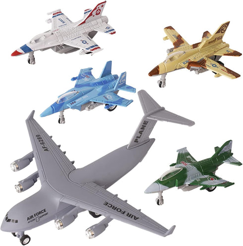 Crelloci 5 Pack Army Airplane Toys Set Military Fighter Jet Die Cast