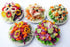5 Assorted Salad with Plate for Dollhouse Miniature Food - 1:6 Scale Realistic Clay Food