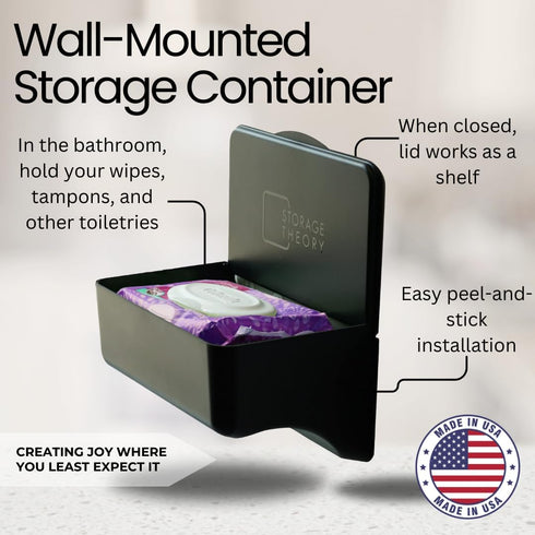 2 Pack Wipe Holder for Bathroom Adhesive Wall Mount Organizer Bathroom Shelf & Baby Wipes Dispenser Black