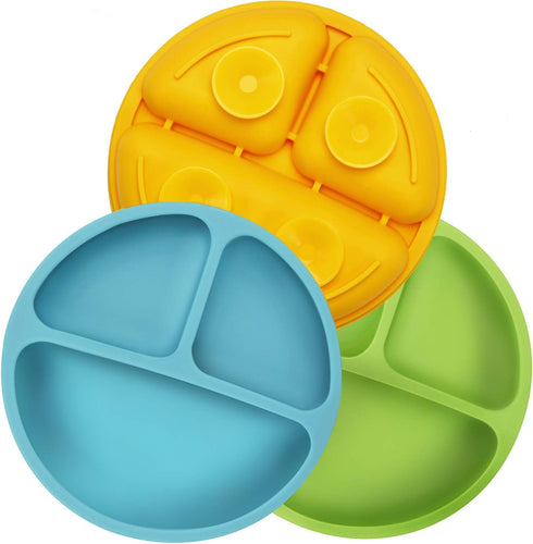 PandaEar Divided Unbreakable Silicone Baby and Toddler Plates - 3 Pack, Non-Slip, Dishwasher and Microwave Safe