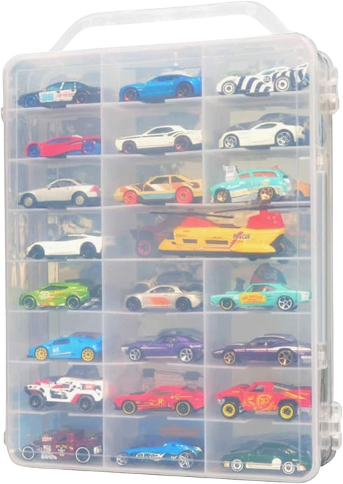 ZZFENGKR 48 1:64 Portable Transparent Double Sided Storage Case - Compartments for Toy Cars, Matchbox Cars, Scale Model