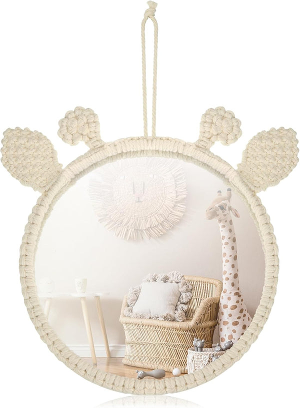 Geetery Boho Hanging Wall Mirror for Nursery Decor Natural Mirror Wall Art