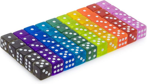 D6 16mm Pack 50 Count Brybelly Bulk Dice for Board Games, Casino Games & Tabletop RPGs - Standard Game Dice - Variety