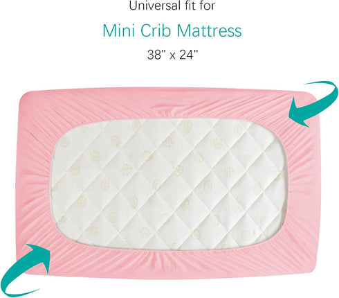 2 Pack 38" 24" Mini Crib Mattress Protector Sheets Fitted Waterproof Mini Crib Mattress Protector Pad Cover Pink