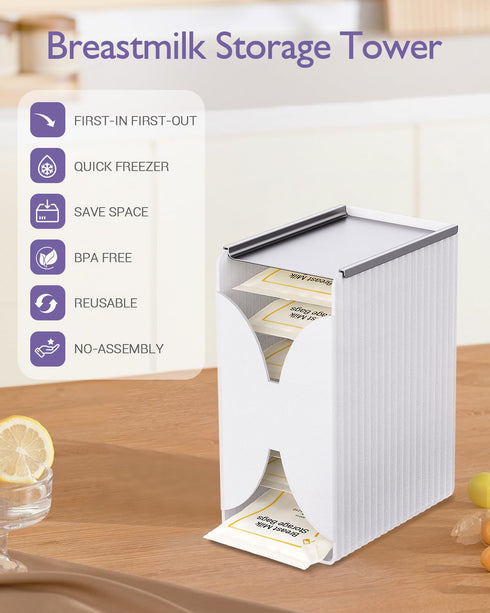 E1vee1 Freeze Organizer and Tower for Breastmilk Storage Bags, First-in First-Out Container Storing System