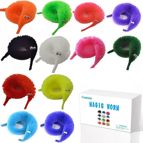 60 Pcs Magic Twisty Worm Wiggly Fuzzy Worms on a String Toys for Party Supplies in 12 Colors