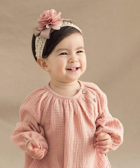 Denifery Baby Girls Cute Headband Elastic Lace Hair Band with Pink Flower Hair Accessories
