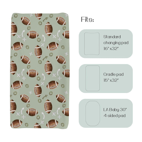 American Football Sport Changing Pad Cover for Baby Boys, Green Diaper Change Table Sheet, Soft Fitted Mat 32"/34" x 16"