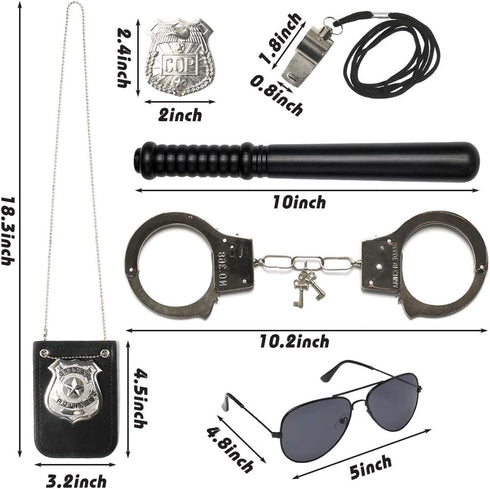 3 otters 6PCS Police Pretend Play Toy Set, Cop Accessories Metal Handcuffs, Police Officer Costume/ Gear for Kids