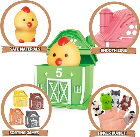 Learning Barn Toys for Toddlers 3+, 20 Pieces Farm Animal Finger Puppets, Montessori Counting and Matching Set
