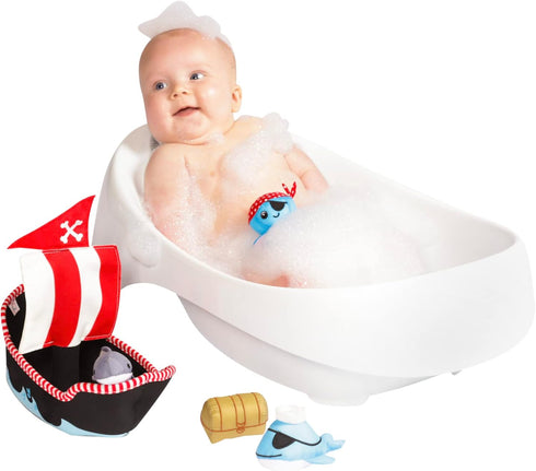 5 Manhattan Toy Neoprene Pirate Ship Piece Floating Spill n Fill Bath Toy with Quick Dry Sponges and Squirt Toy