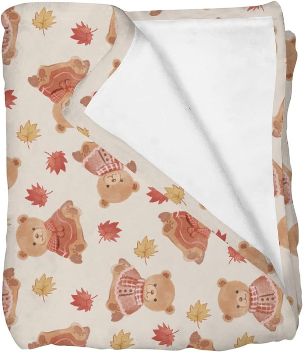 Selgkds Cute Bears Orange Fall Leaves Baby Blankets for Girl Boy Pastel Bear