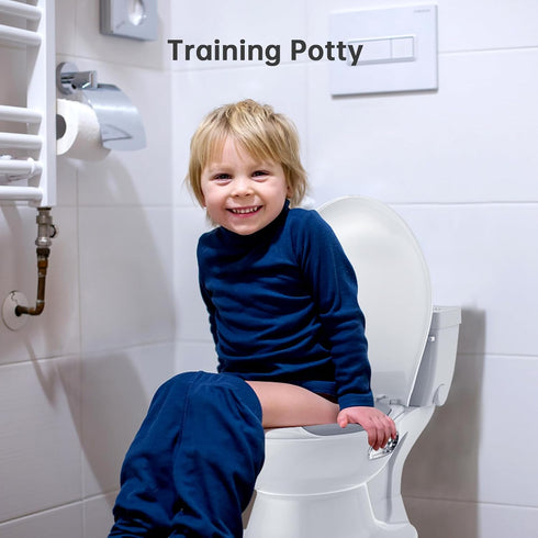 MilleLoom 2-in-1 Toddler Potty Training Toilet, Baby Potty Training Toilet with Real Feel Flush & Wipes Storage