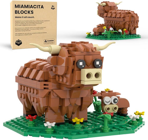 MIAMIACITA Highland Cow Building Set, Farm Animal Toy Brick Kit, Creative Scottish Cattle