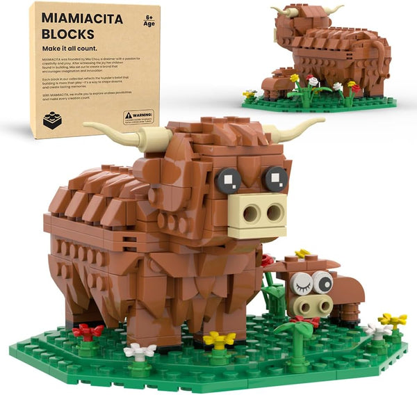 MIAMIACITA Highland Cow Building Set, Farm Animal Toy Brick Kit, Creative Scottish Cattle
