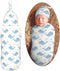 Whales with Fishes Newborn Swaddle Blankets Hat Sets Soft Baby Receiving Blanket
