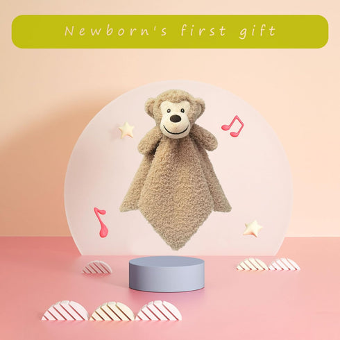 Baby Light Brown Monkey Soft Stuffed Animal Security Blanket, Plush Monkey Lovey, Cuddly Newborn Snuggle Blankie, 14"