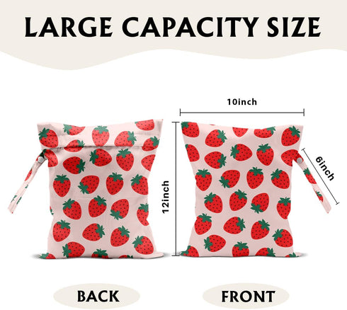 CSHVJ 12x10 Inch, Summer Strawberry Wet Bags Waterproof Travel Laundry Bags, Washable Reusable Wet Dry Bag for Swimsuit
